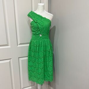 French Connection Eyelet Print Green One-Shoulder Dress Size 6